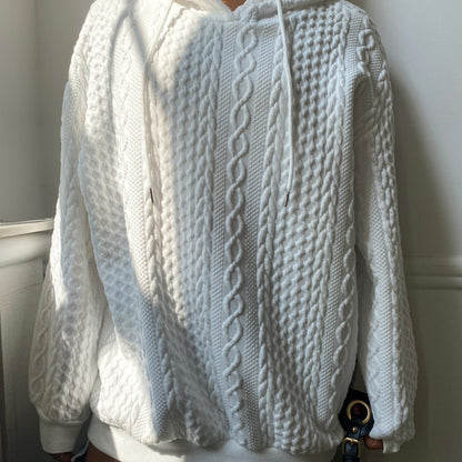 Comfortable Cable Knit Hoodie for Women with Drawstring Hood Long Sleeve Relaxed Oversized Style