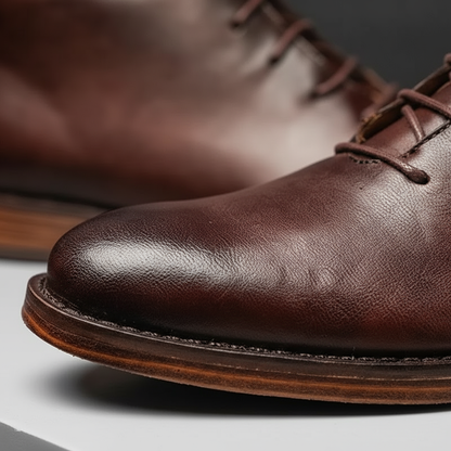 Elegant Leather Chukka Boots for Women with Lace Up Round Toe Stacked Heel Casual Style