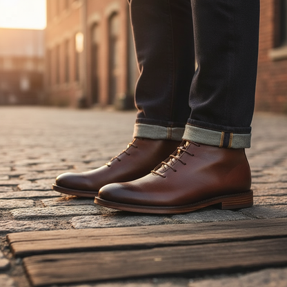 Elegant Leather Chukka Boots for Women with Lace Up Round Toe Stacked Heel Casual Style