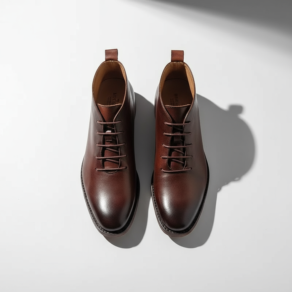 Elegant Leather Chukka Boots for Women with Lace Up Round Toe Stacked Heel Casual Style