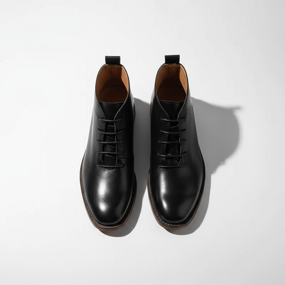 Elegant Leather Chukka Boots for Women with Lace Up Round Toe Stacked Heel Casual Style