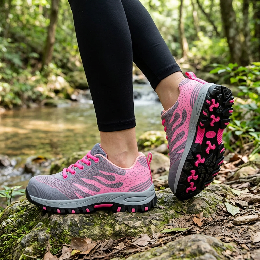 Stylish Knit Fashion Sneaker for Women with Lace Up Lug Sole Cushioned Trail Style