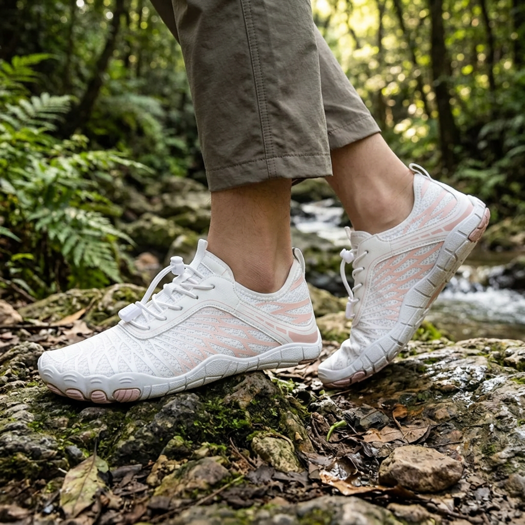 Effortless Knit Mesh Fashion Sneakers for Women with Lace Up Toggle Barefoot Toe Trail Style