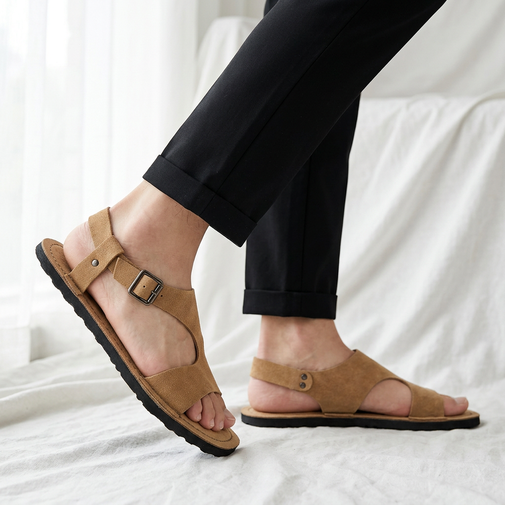 Comfortable Suede Buckle Sandal for Women with Open Toe T Strap Flat Summer Style