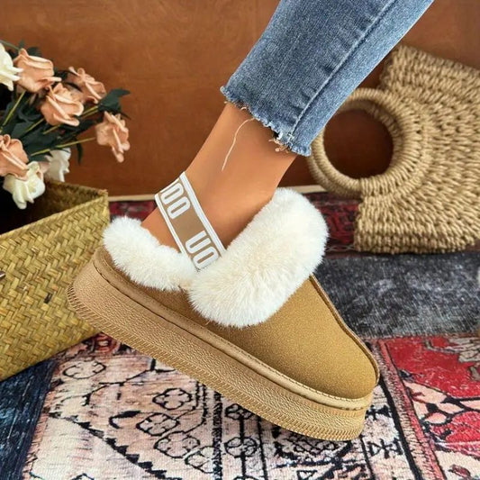Comfortable Platform Slippers for Women with Faux Fur Trim Cushioned Slip On House Shoes