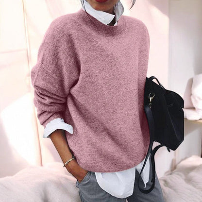Comfortable Knit Sweater for Women with High Neck Long Sleeve Relaxed Oversized Style