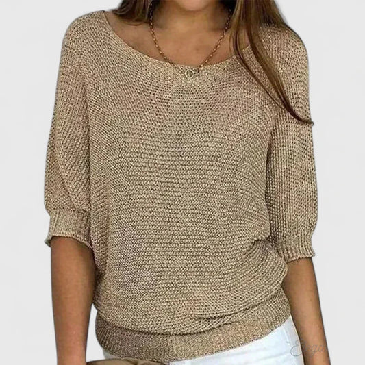 Comfortable Knit Sweater for Women with Scoop Neck Dolman Sleeve Ribbed Hem Relaxed Style