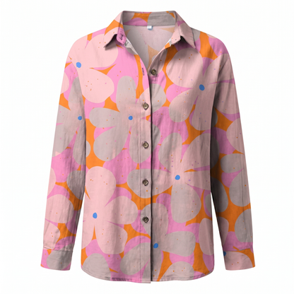 Effortless Floral Print Blouse for Women with Collar Long Sleeve Button Front Relaxed Style