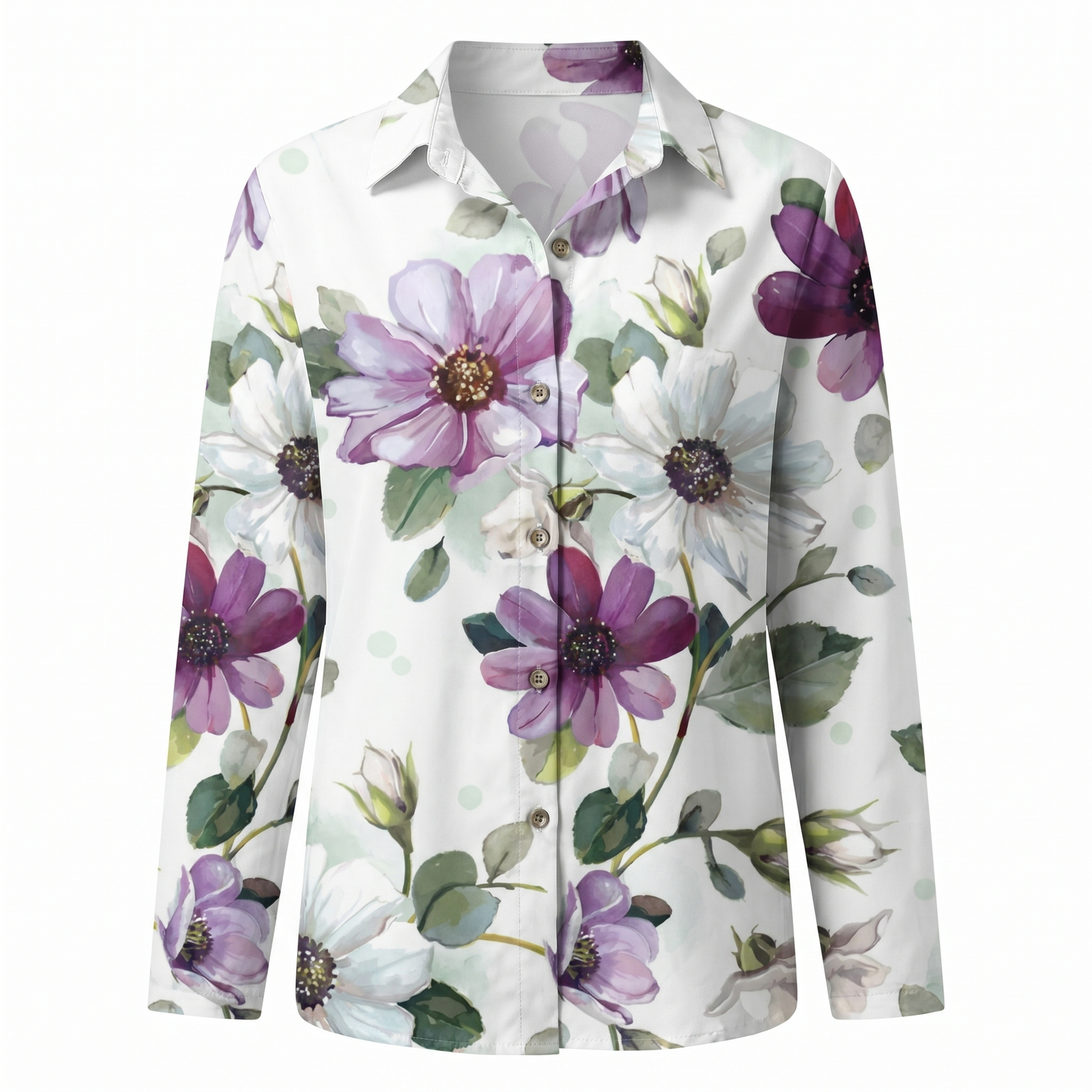 Effortless Floral Print Blouse for Women with Collar Long Sleeve Button Front Relaxed Style