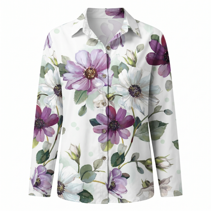 Effortless Floral Print Blouse for Women with Collar Long Sleeve Button Front Relaxed Style