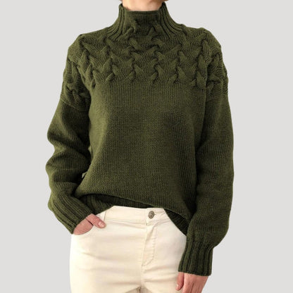 Comfortable Cable Knit Sweater for Women with Mock Neck Long Sleeve Relaxed Oversized Style