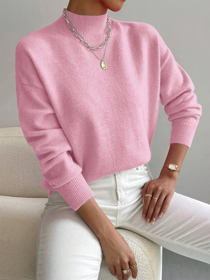 Comfortable Mock Neck Sweater for Women with Long Sleeve Relaxed Oversized Knit Style