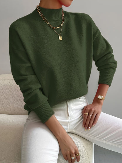 Comfortable Mock Neck Sweater for Women with Long Sleeve Relaxed Oversized Knit Style
