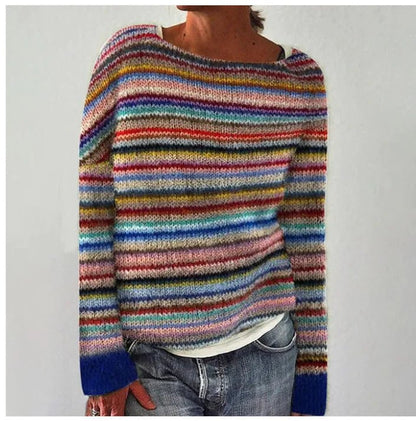 Comfortable Fair Isle Sweater for Women with Round Neck Long Sleeve Relaxed Oversized Knit Style