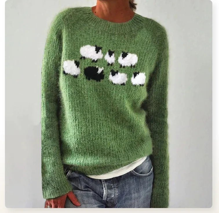 Comfortable Fair Isle Sweater for Women with Round Neck Long Sleeve Relaxed Oversized Knit Style