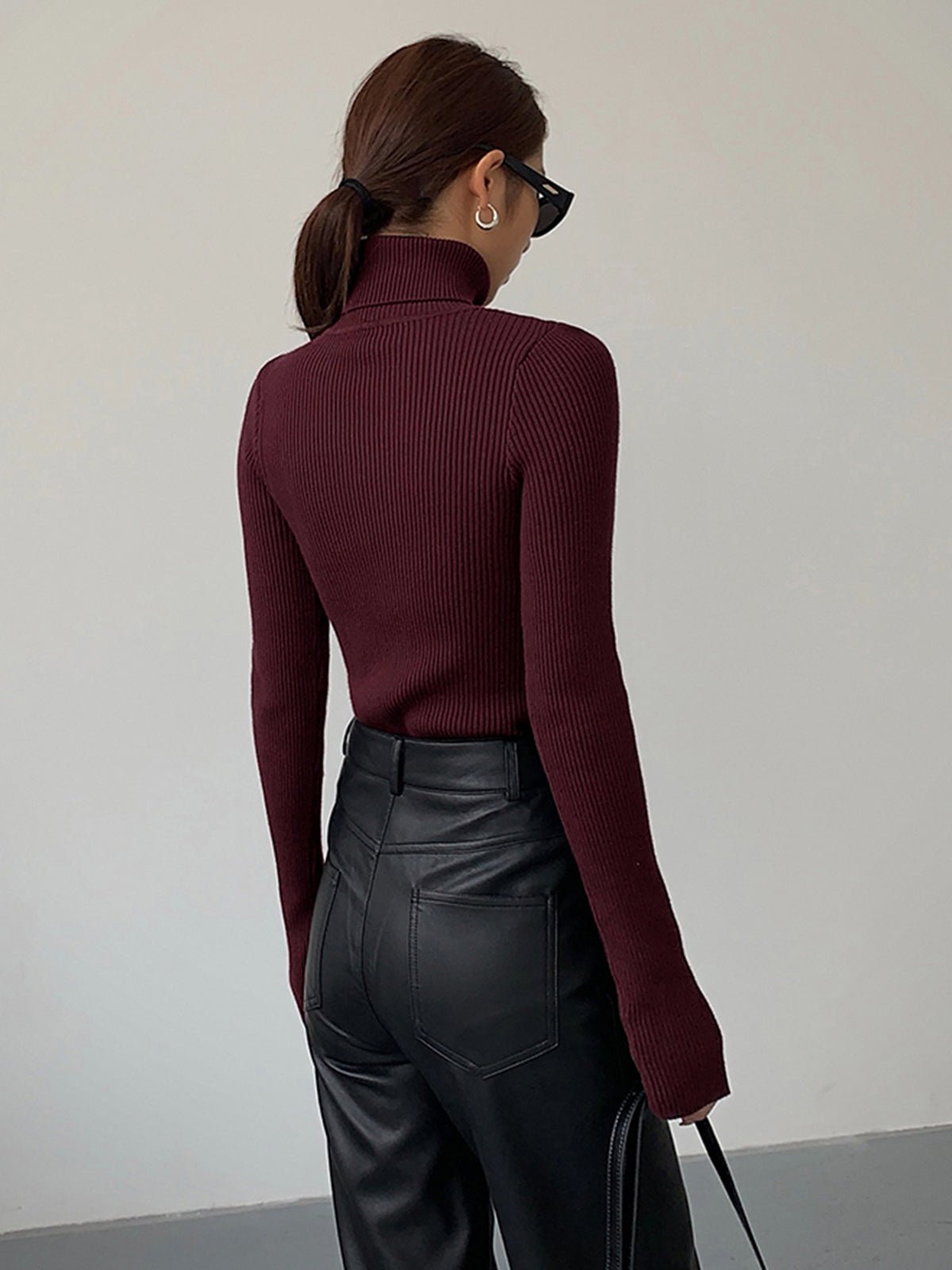 Comfortable Ribbed Knit Sweater for Women with Turtleneck Long Sleeve Fitted Slim Casual Style