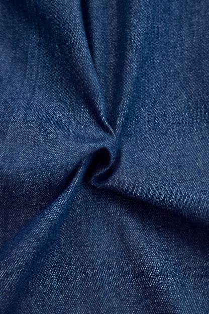 Elegant Dark Blue Denim Jumpsuit for Women with Mock Neck Zip Front Wide Leg Long Sleeve Style