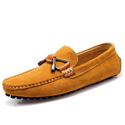 Comfortable Suede Driving Loafer for Women with Moc Toe Bow Lace Rubber Sole Casual Style