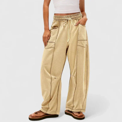Effortless Wide Leg Cargo Pants for Women with High Waist Drawstring Patch Pocket Relaxed Style